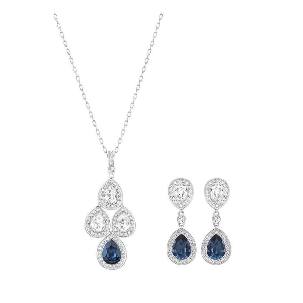 Vintage Swarvoski Montana Blue Teardrop Jewelry Set